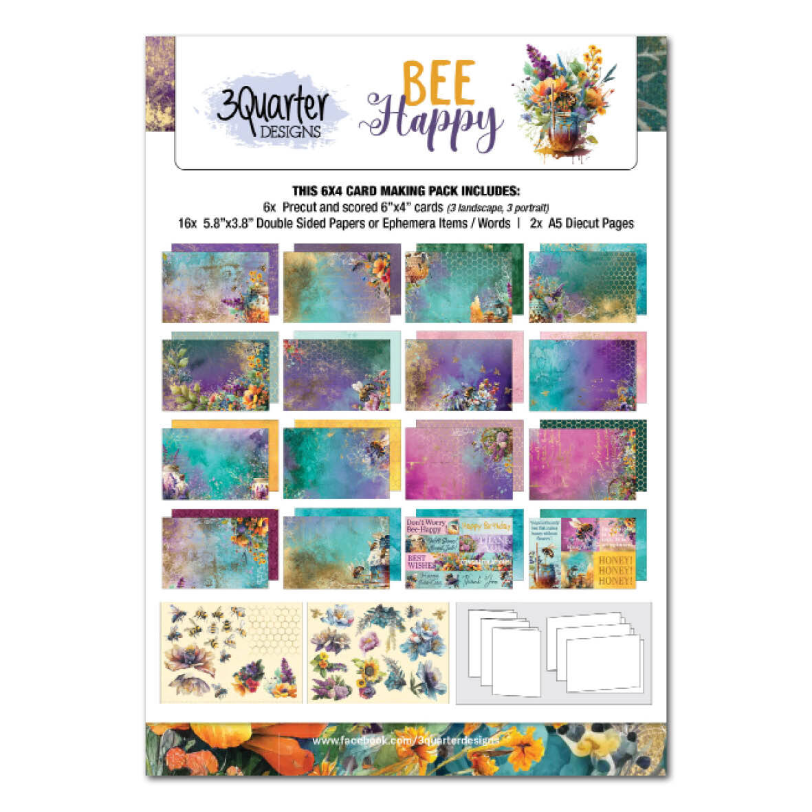 3Quarter Designs - Bee Happy - 6x4 Card Pack