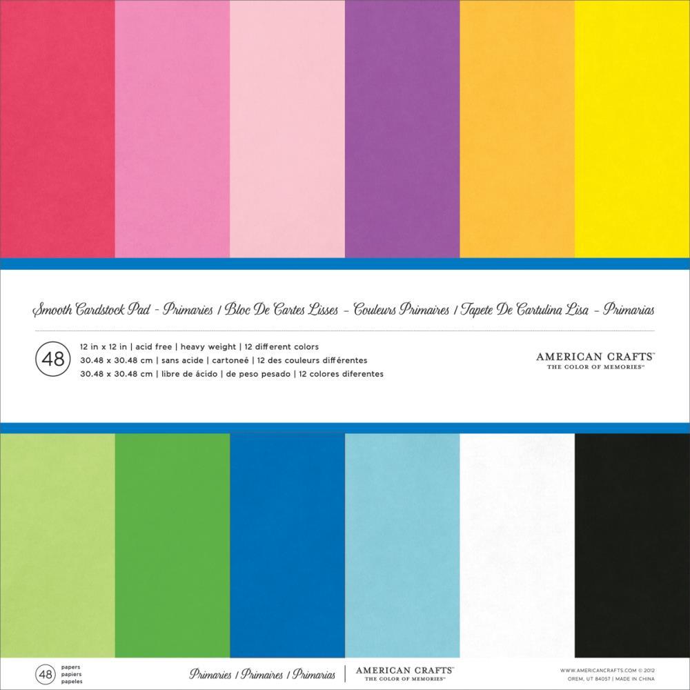 American Crafts Smooth Cardstock 12X12 48 Sheets Primaries 
