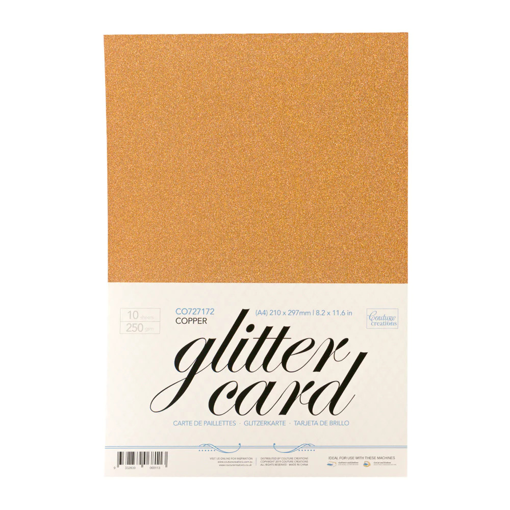 Couture Creations 250GSM A4 Glitter Card Stock - Pack of 10 - Copper