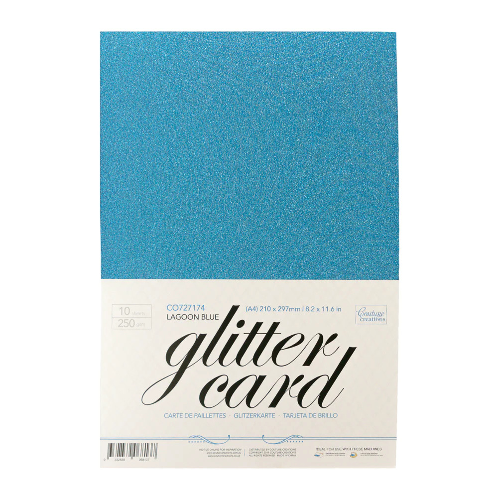 Couture Creations 250GSM A4 Glitter Card Stock - Pack of 10 - Lagoon Blue