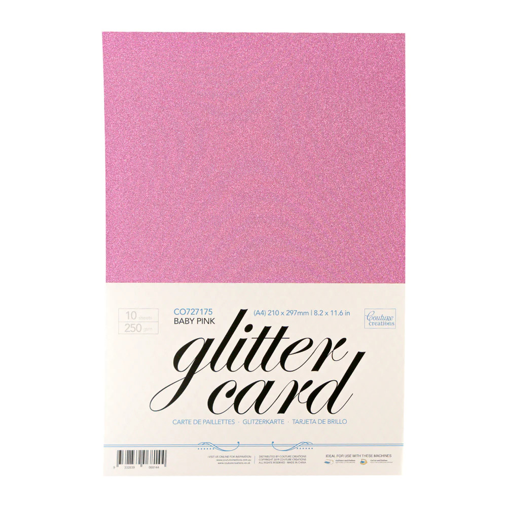 Couture Creations 250GSM A4 Glitter Card Stock - Pack of 10 - Baby Pink