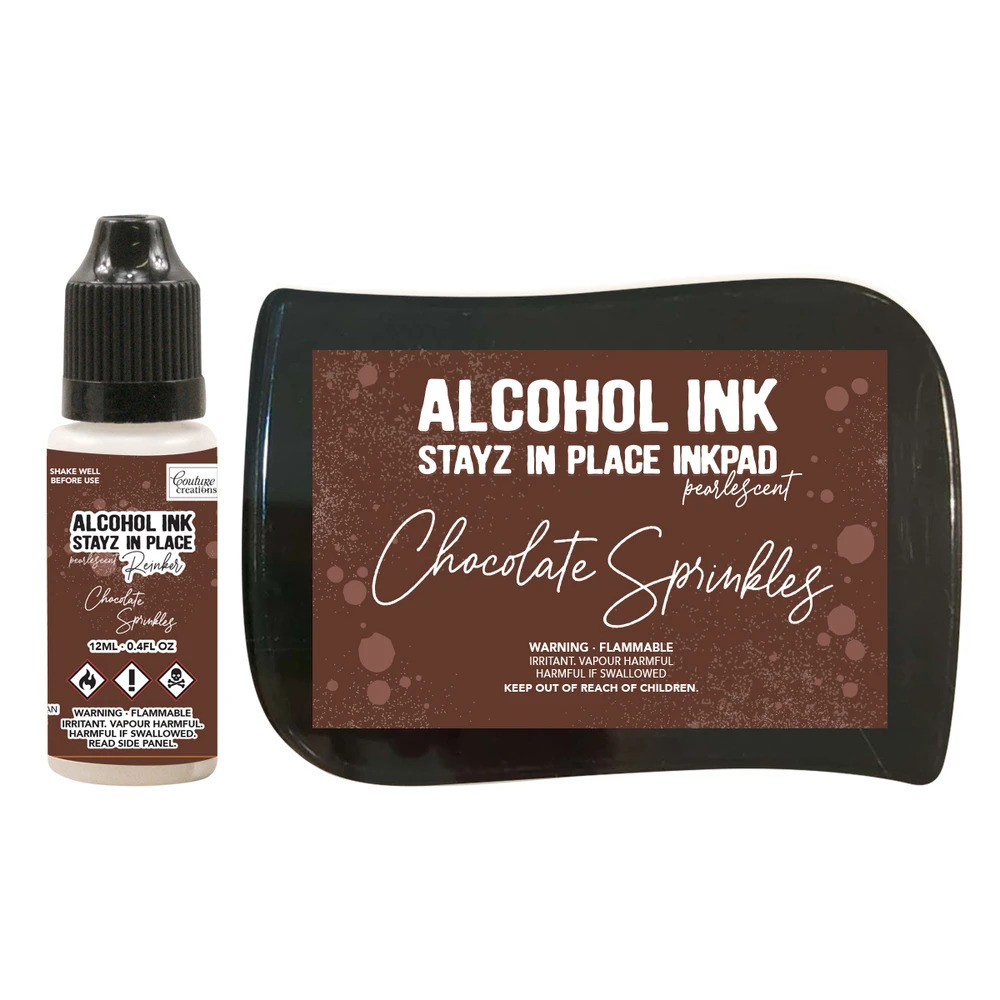 Couture Creations Alcohol Ink Stayz in Place Alcohol Ink Pad with Reinker Chocolate Sprinkles Pearlescent