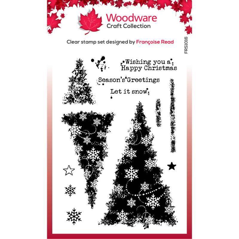 Woodware Clear Singles Snowflake Trees 4 in x 6 in Stamp Set FRS1016