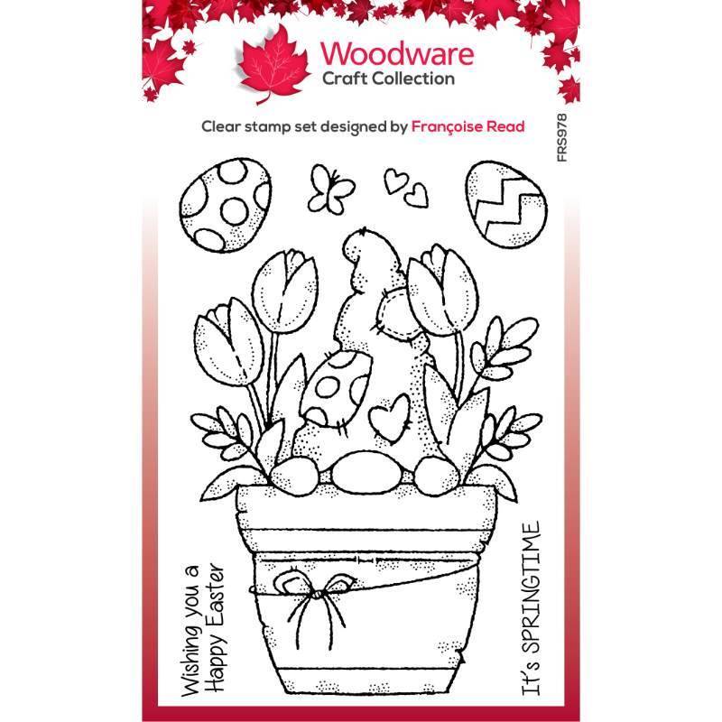 Woodware Clear Singles Flower Pot Gnome 4 in x 6 in Stamp FRS978
