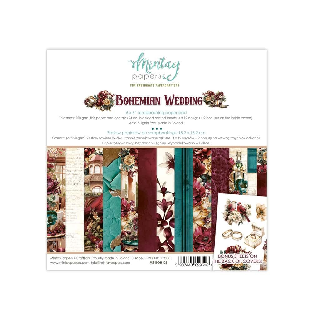 Mintay Papers 6x6 Papers 240gsm 24 Sheets Bohemian Wedding