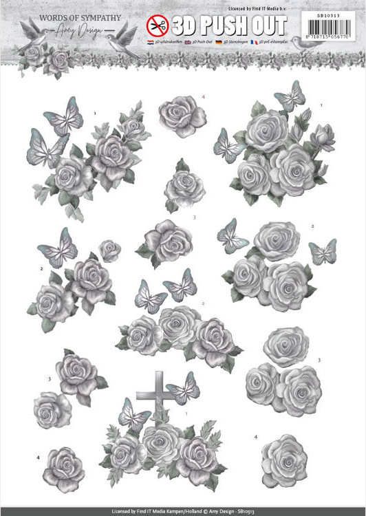 Amy Design 3D Decoupage A4 Sheet Words of Sympathy Roses
