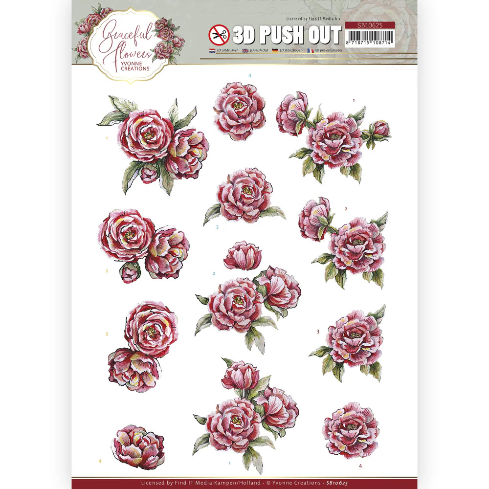 Yvonne Creations 3D Pushout - Graceful Flowers - Pink Roses - SB10625