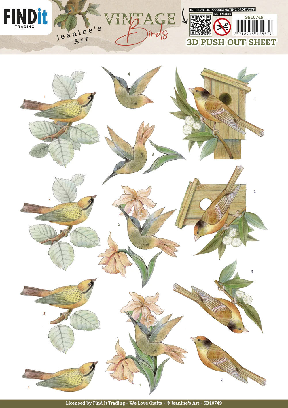 Jeanines Art 3D Pushout - Vintage Birds - Wooden Bird House - SB10749