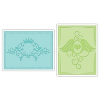 Sizzix Textured Impressions Embossing Folders 2PK Crown Flourish & Heart Wings Set 656564