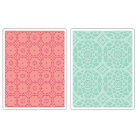 Sizzix Textured Impressions Embossing Folders 2PK Fleur Tile & Kaleidoscope Crescents Set 657397