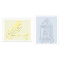 Sizzix Textured Impressions Embossing Folders 2PK Bird & Birdcage Set 657661