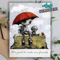 Creative Expressions Andy Skinner New Friends 4.2 in x 3.8 in Pre-Cut Rubber Stamp