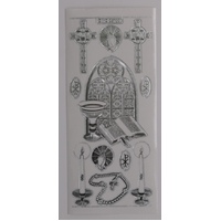 Double Embossed Sticker Religion Church Window Rosary MD357301 SILVER