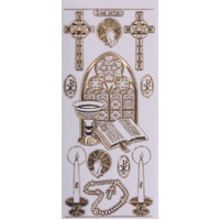 Double Embossed Sticker Religion Church Window Rosary MD357301 GOLD