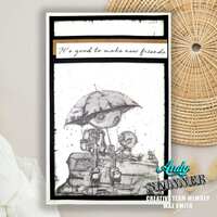 Creative Expressions Andy Skinner New Friends 4.2 in x 3.8 in Pre-Cut Rubber Stamp