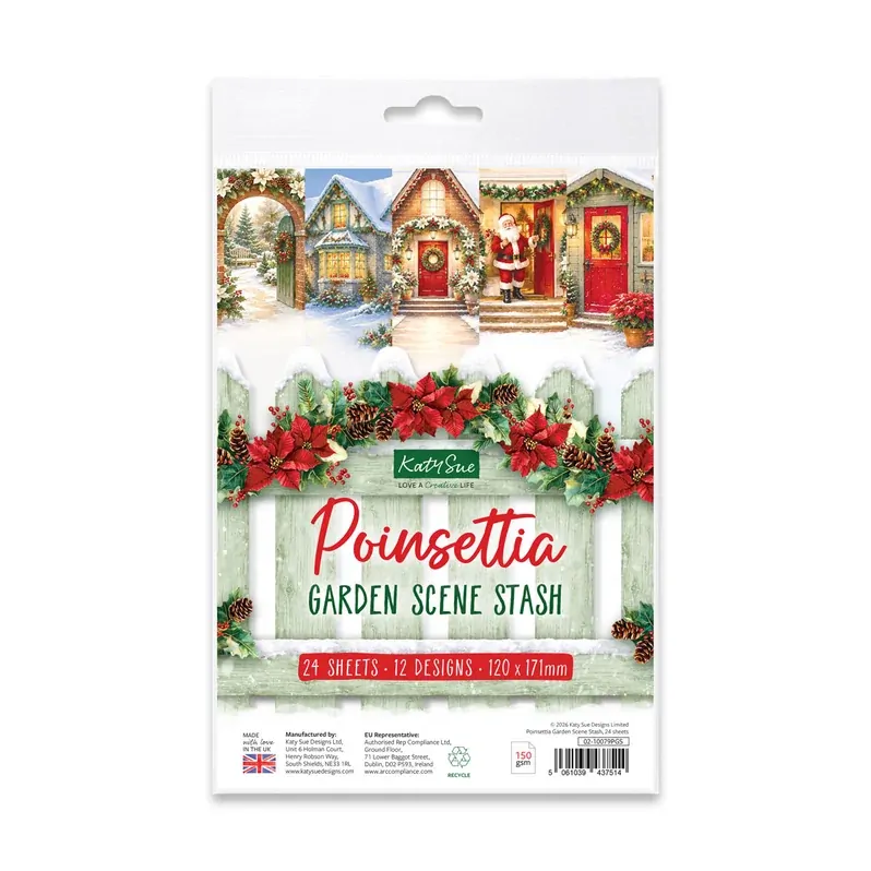 Katy Sue - Poinsettia Garden Scene Stash, 24 Sheets