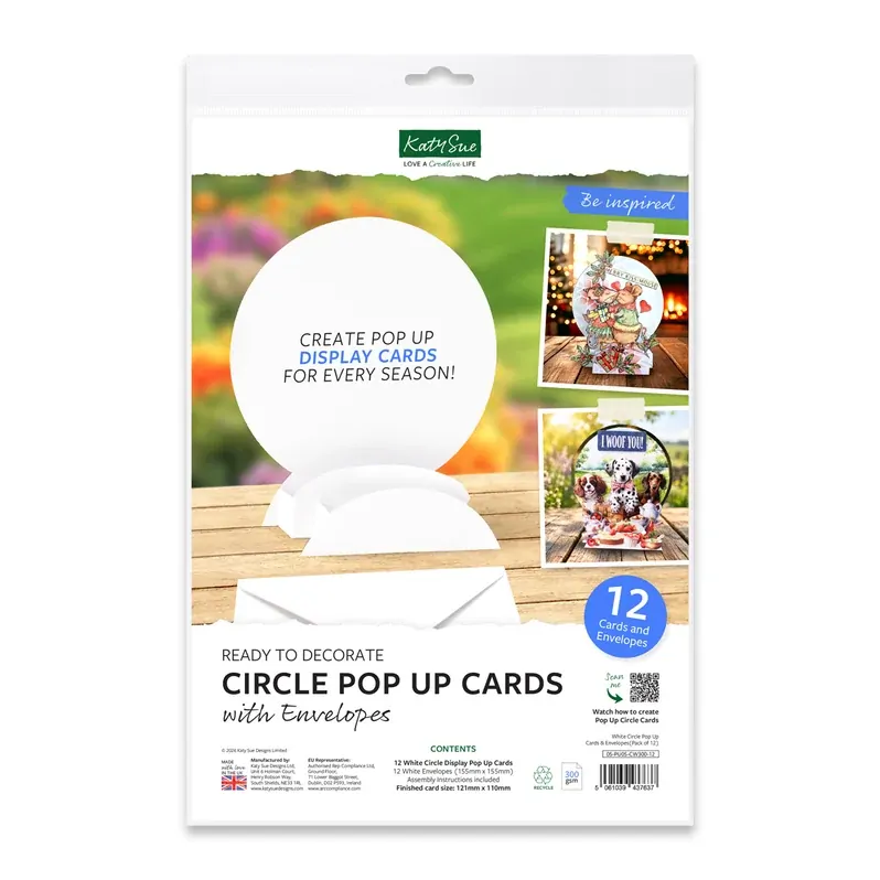 Katy Sue - White Circle Pop Up Cards & Envelopes, Pack of 12