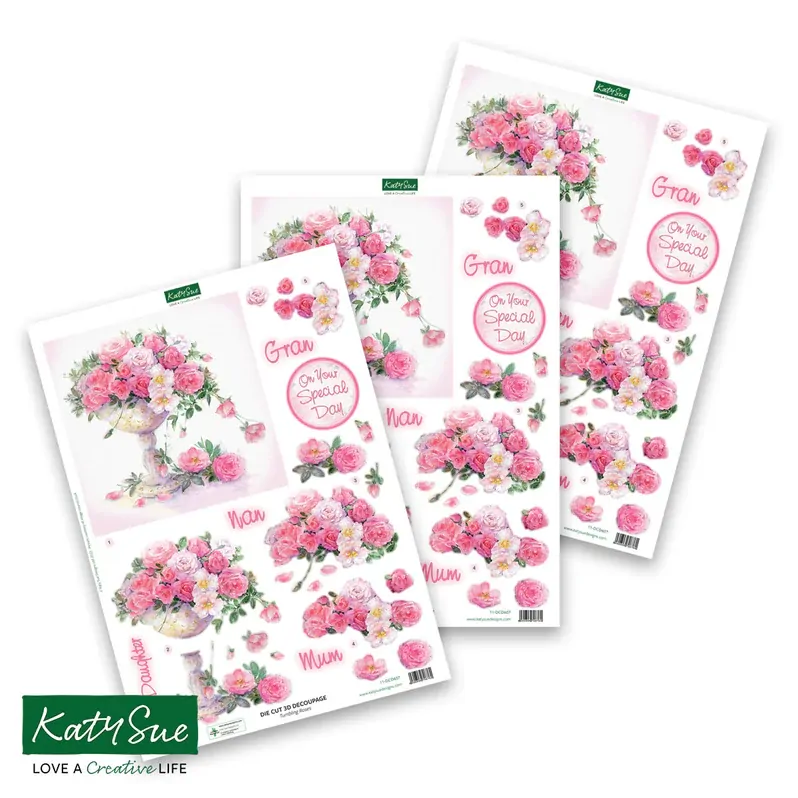 Tumbling Roses Die Cut Decoupage by Katy Sue Designs