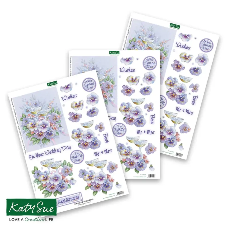 Champagne & Violets Die Cut Decoupage by Katy Sue Designs