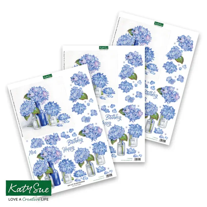 Blue Hydrangeas Die Cut Decoupage by Katy Sue Designs