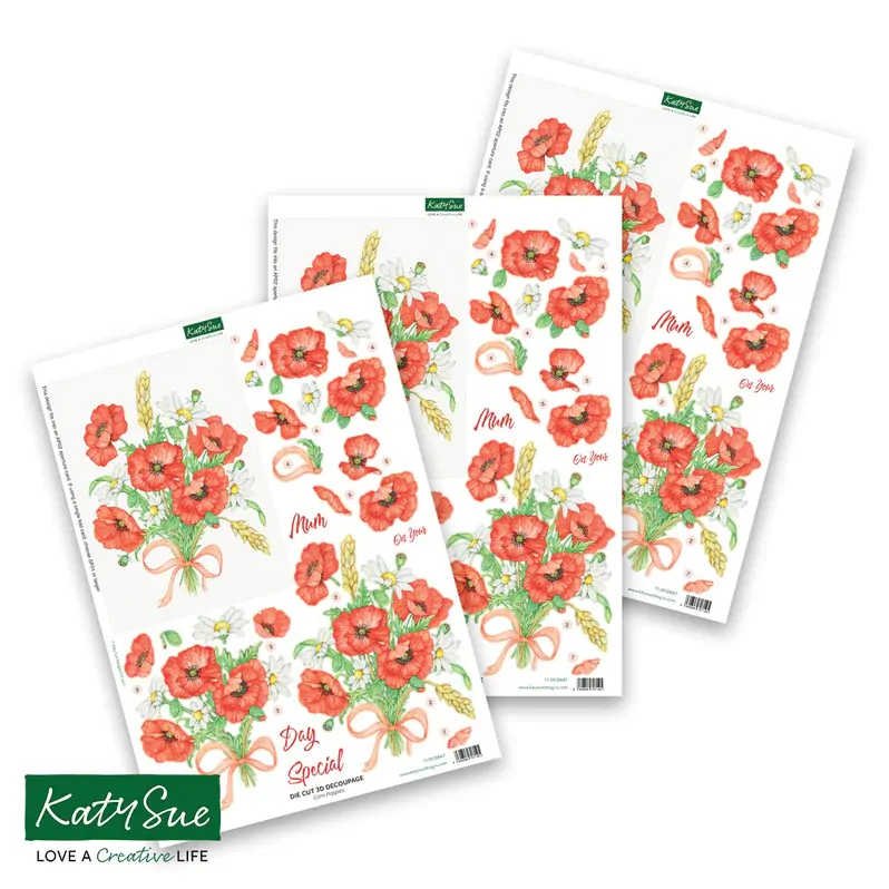 Cornfield Poppies Die Cut Decoupage by Katy Sue Designs