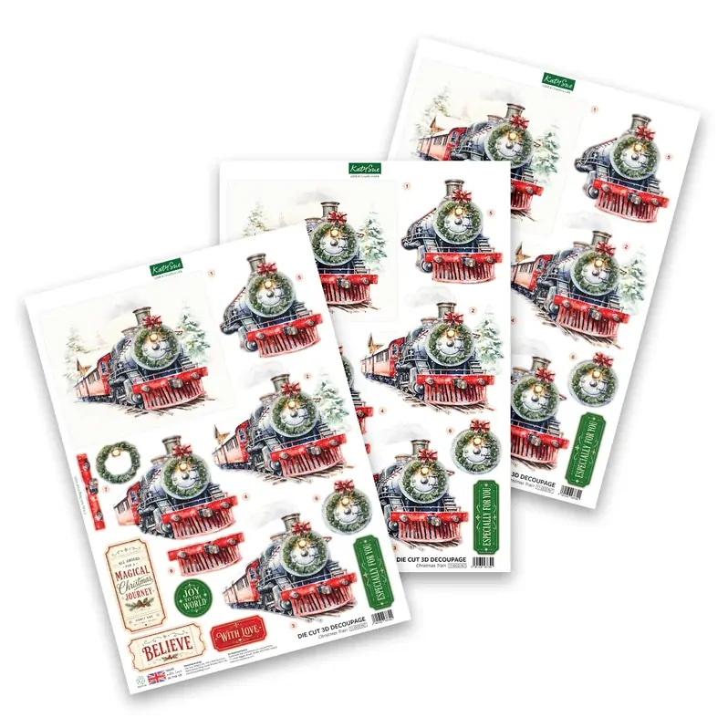 Christmas Train Die Cut Decoupage by Katy Sue Designs (pack of 3)