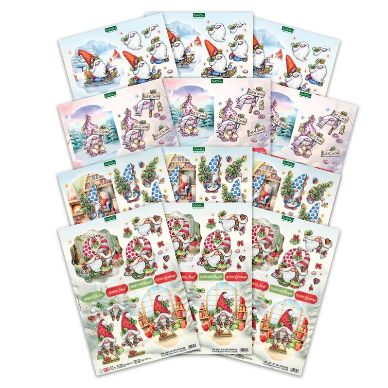 Katy Sue - Christmas Gnomes Die Cut Decoupage (pack of 12)