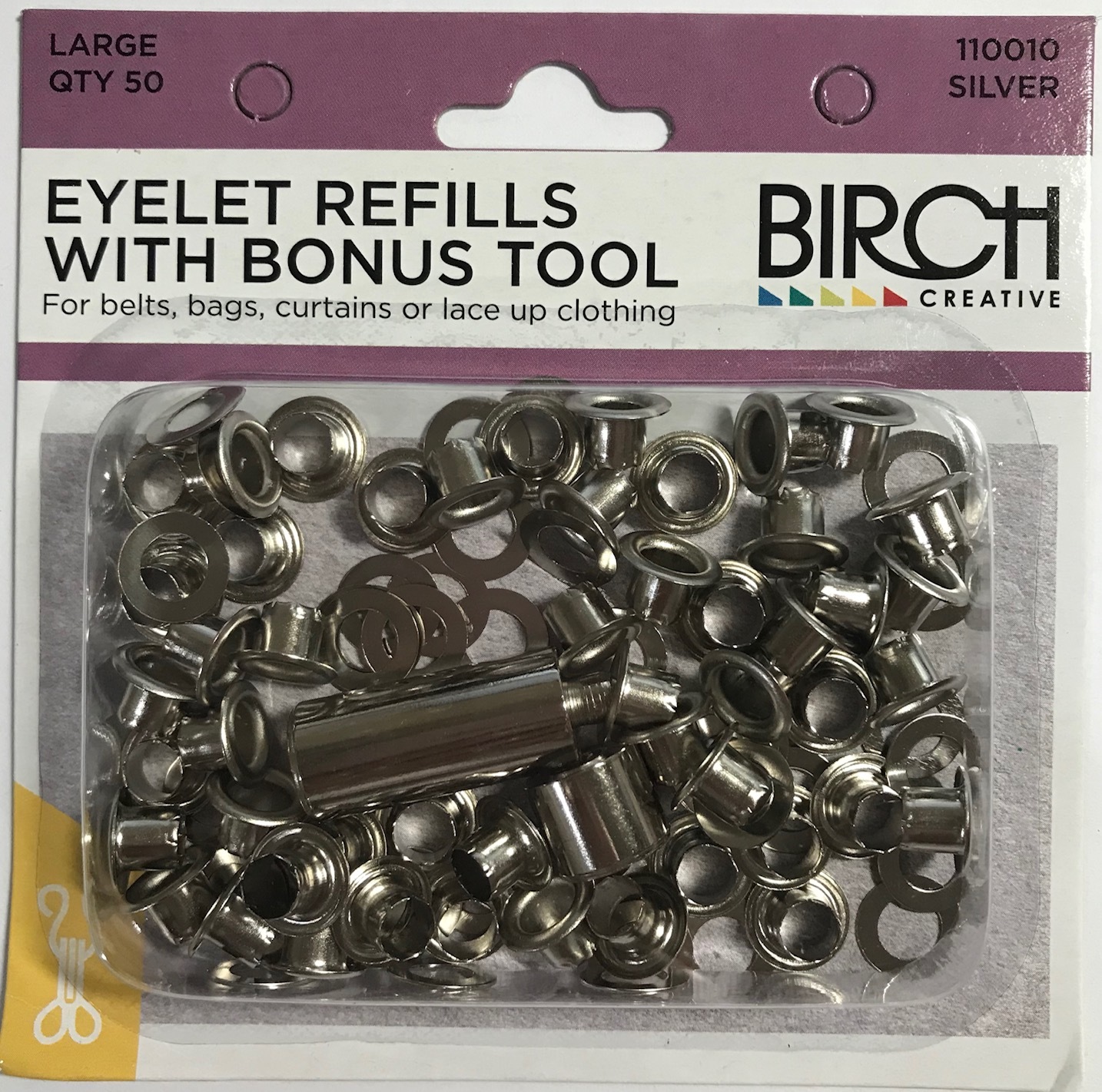 Birch Eyelet Plier & 100 Multicoloured Eyes Silver