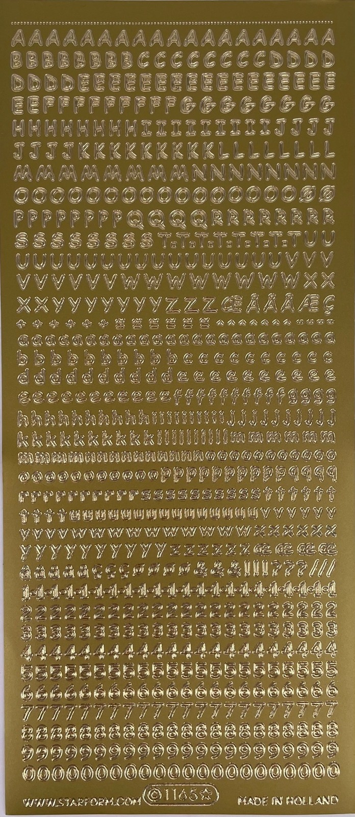 Starform Sticker Sheet 4 x 9 Inch Alphabet Text Gold
