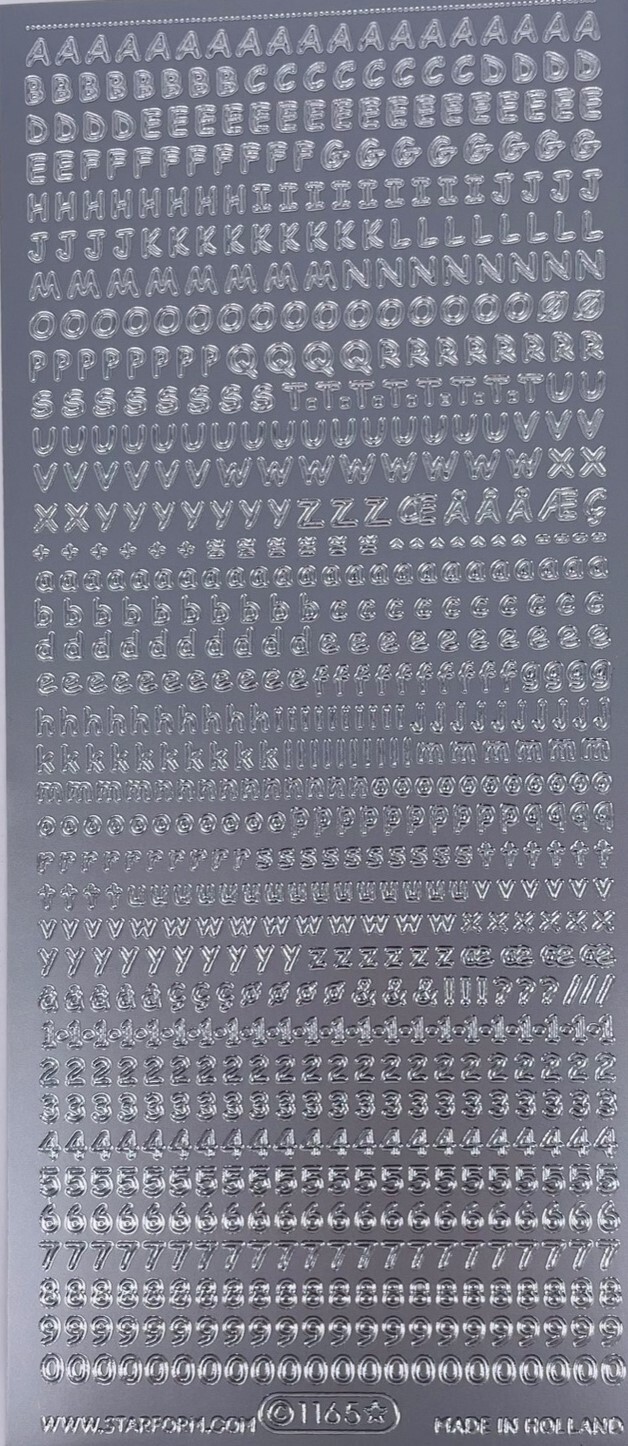 Starform Sticker Sheet 4 x 9 Inch Alphabet Text Silver