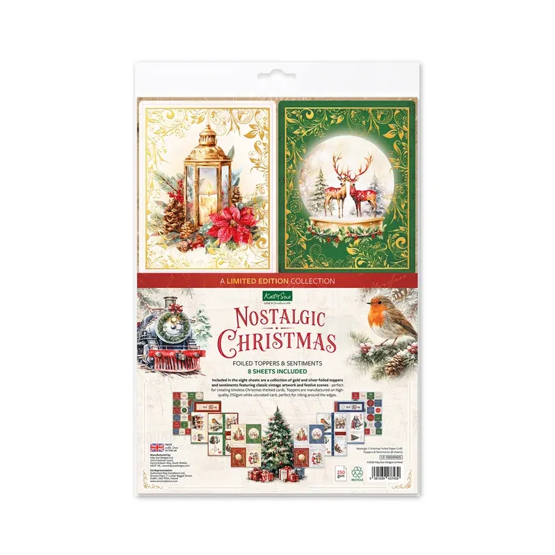 Katy Sue Nostalgic Christmas Foiled Paper Craft Toppers & Sentiments, 8 sheets
