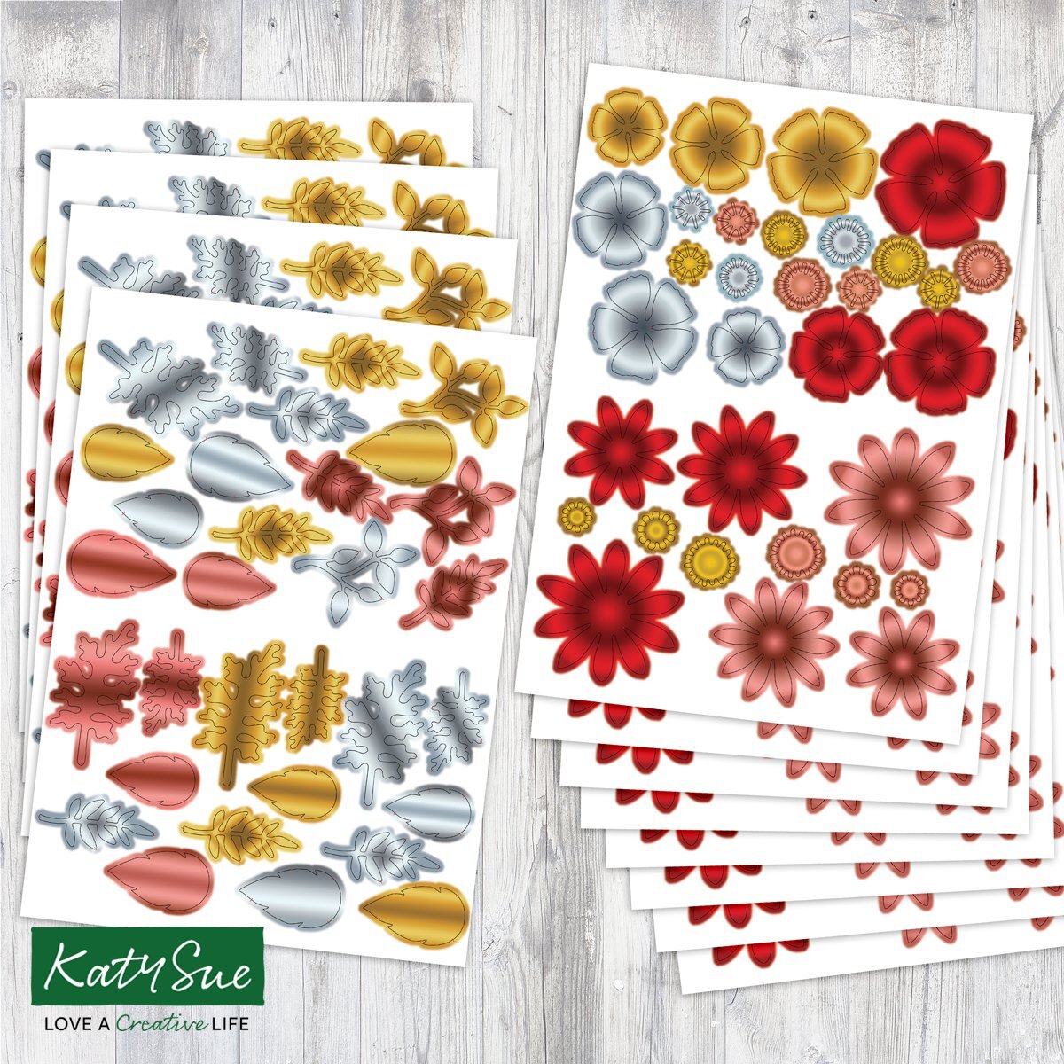 Katy Sue Chrome Effects - Die Cut Flowers & Leaves