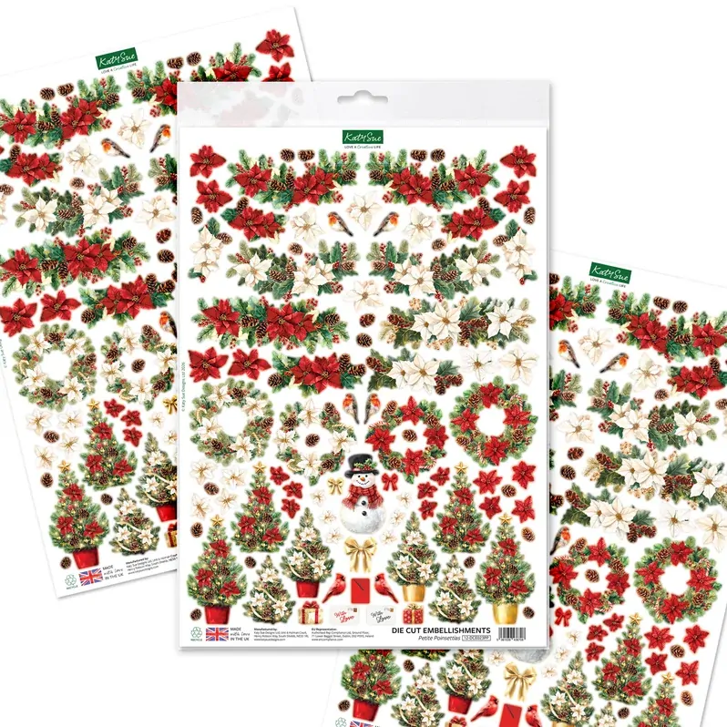 Katy Sue Petite Poinsettias Die Cut Embellishments, 3 sheets