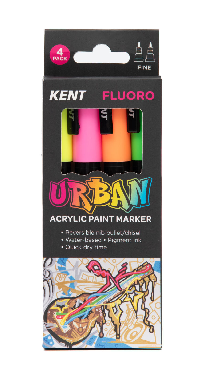 Kent Urban 3mm Paint Marker Set - Fluoro - Pack of 4