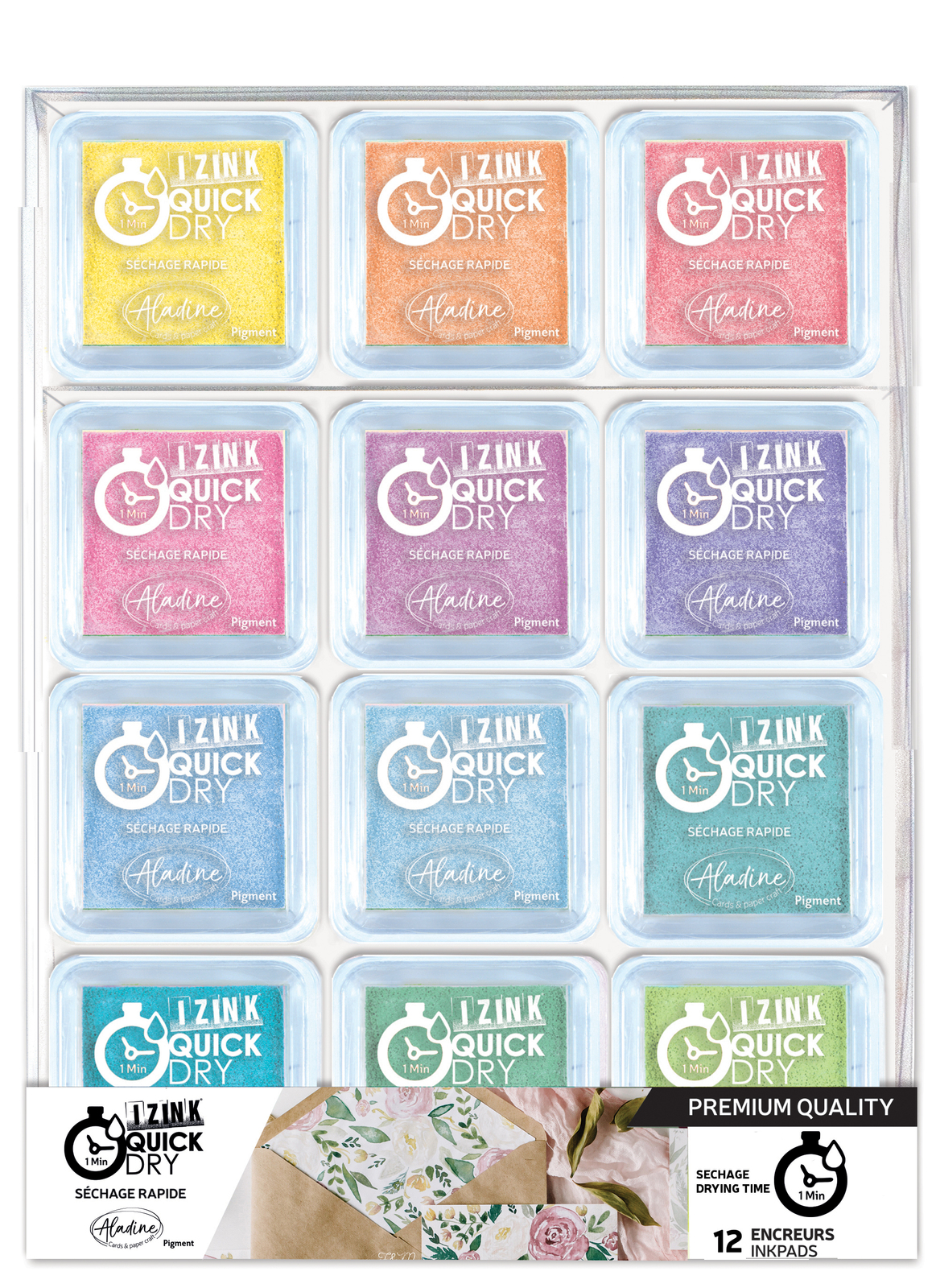 Izink Quick Dry Ink Pad Pastel 12 Colours