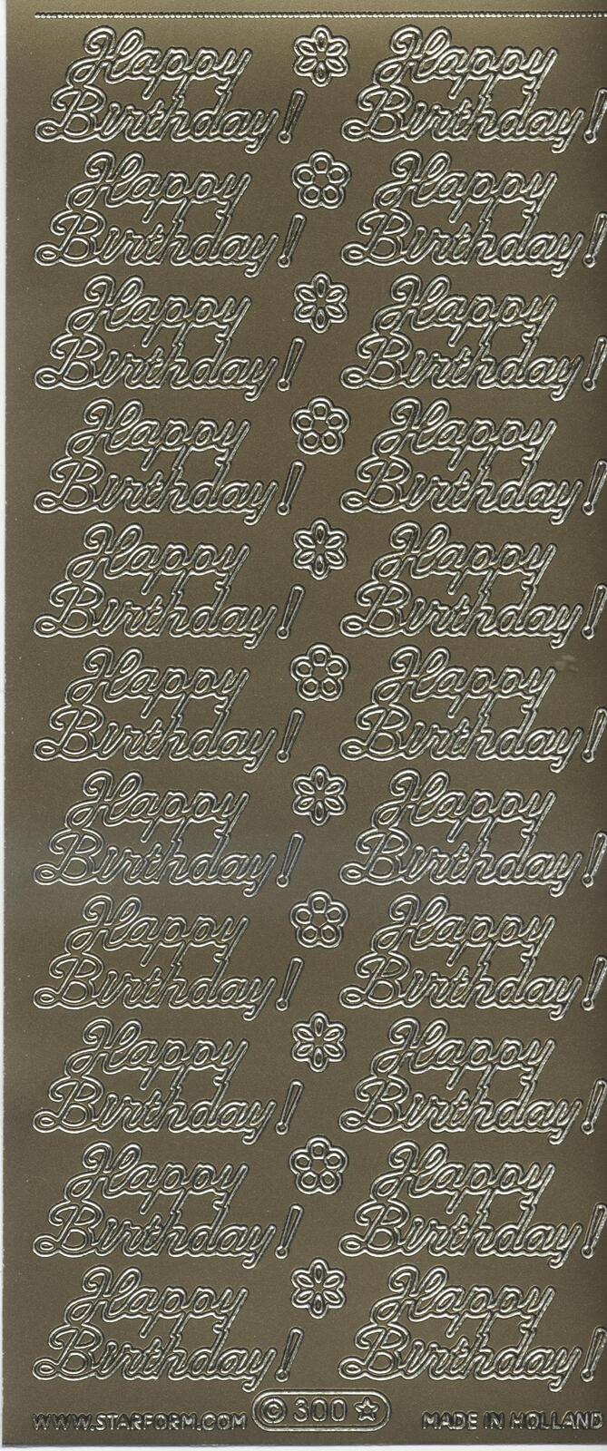 Starform Sticker Sheet 4 x 9 Inch Happy Birthday Gold