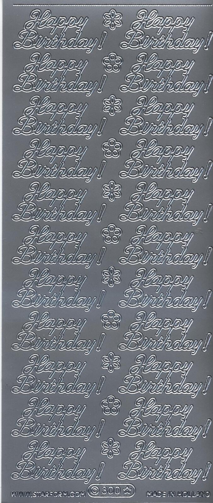 Starform Sticker Sheet 4 x 9 Inch Happy Birthday Silver
