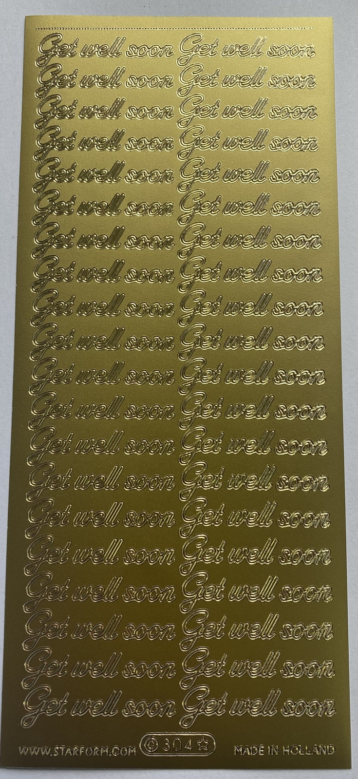 Starform Sticker Sheet 4 x 9 Inch Get Well Soon Gold