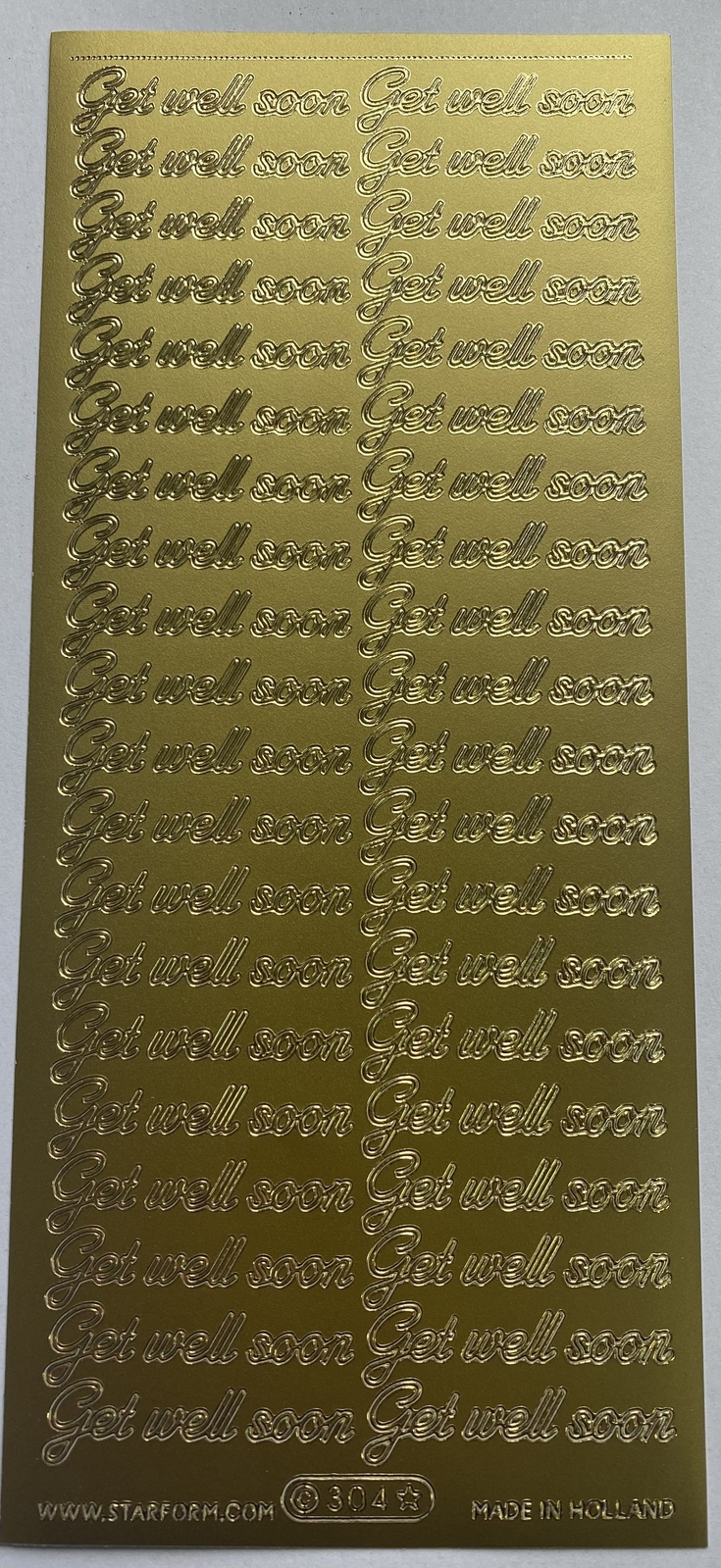 Starform Sticker Sheet 4 x 9 Inch Get Well Soon Gold