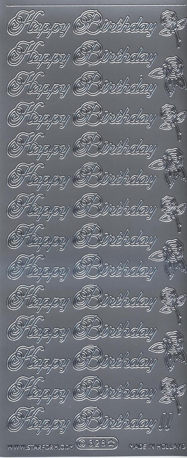 Starform Sticker Sheet 4 x 9 Inch Happy Birthday Silver
