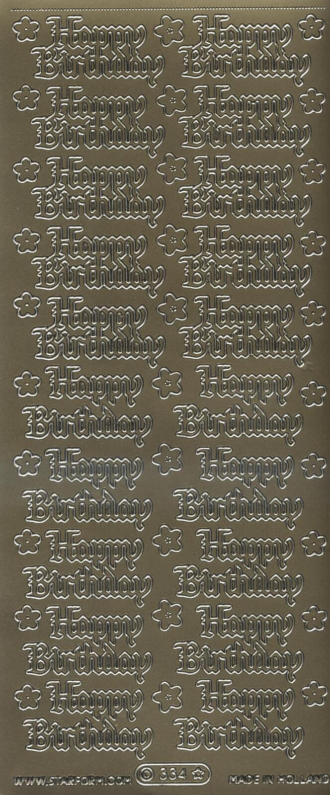 Starform Sticker Sheet 4 x 9 Inch Happy Birthday Gold
