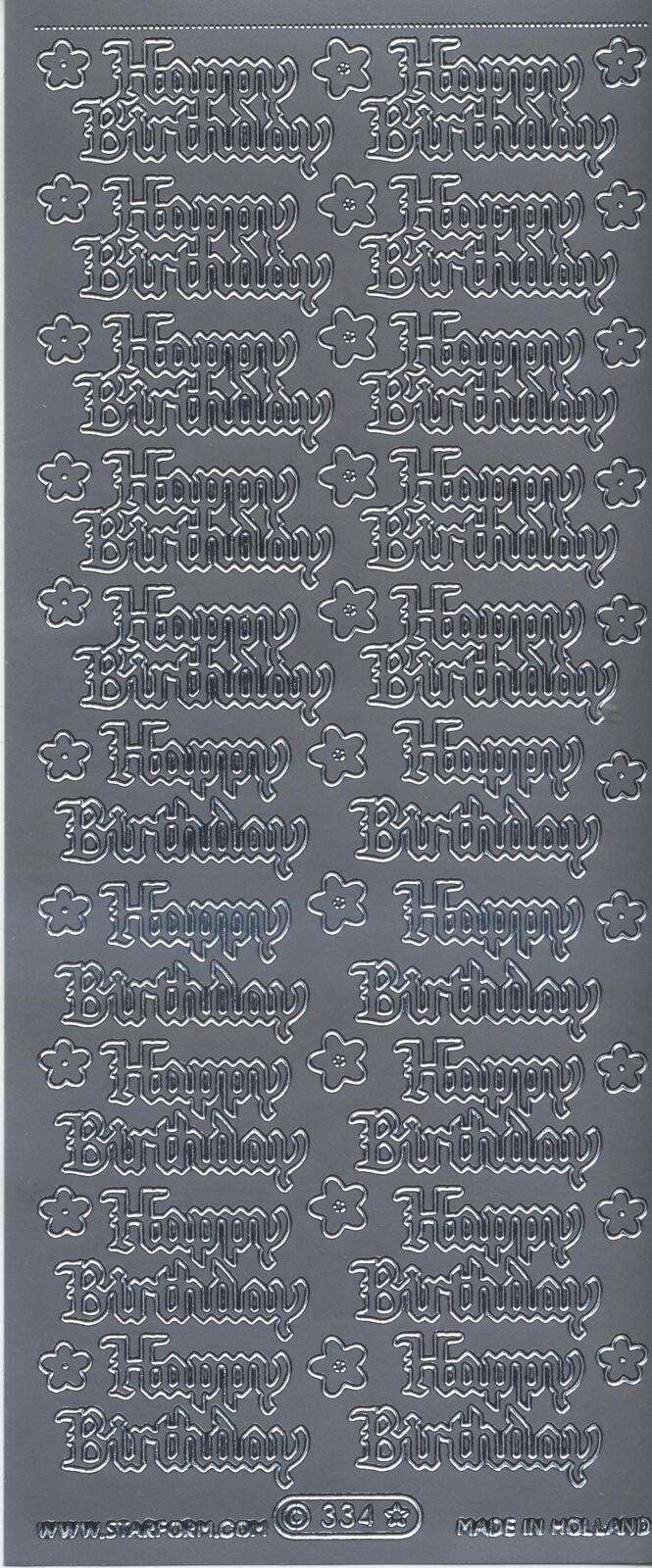 Starform Sticker Sheet 4 x 9 Inch Happy Birthday Silver
