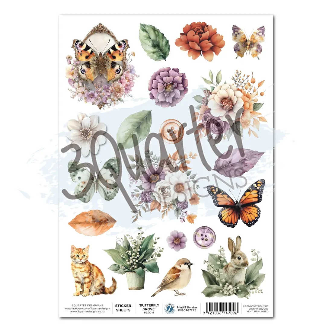 3Quarter Designs - Butterfly Grove - Sticker Sheet