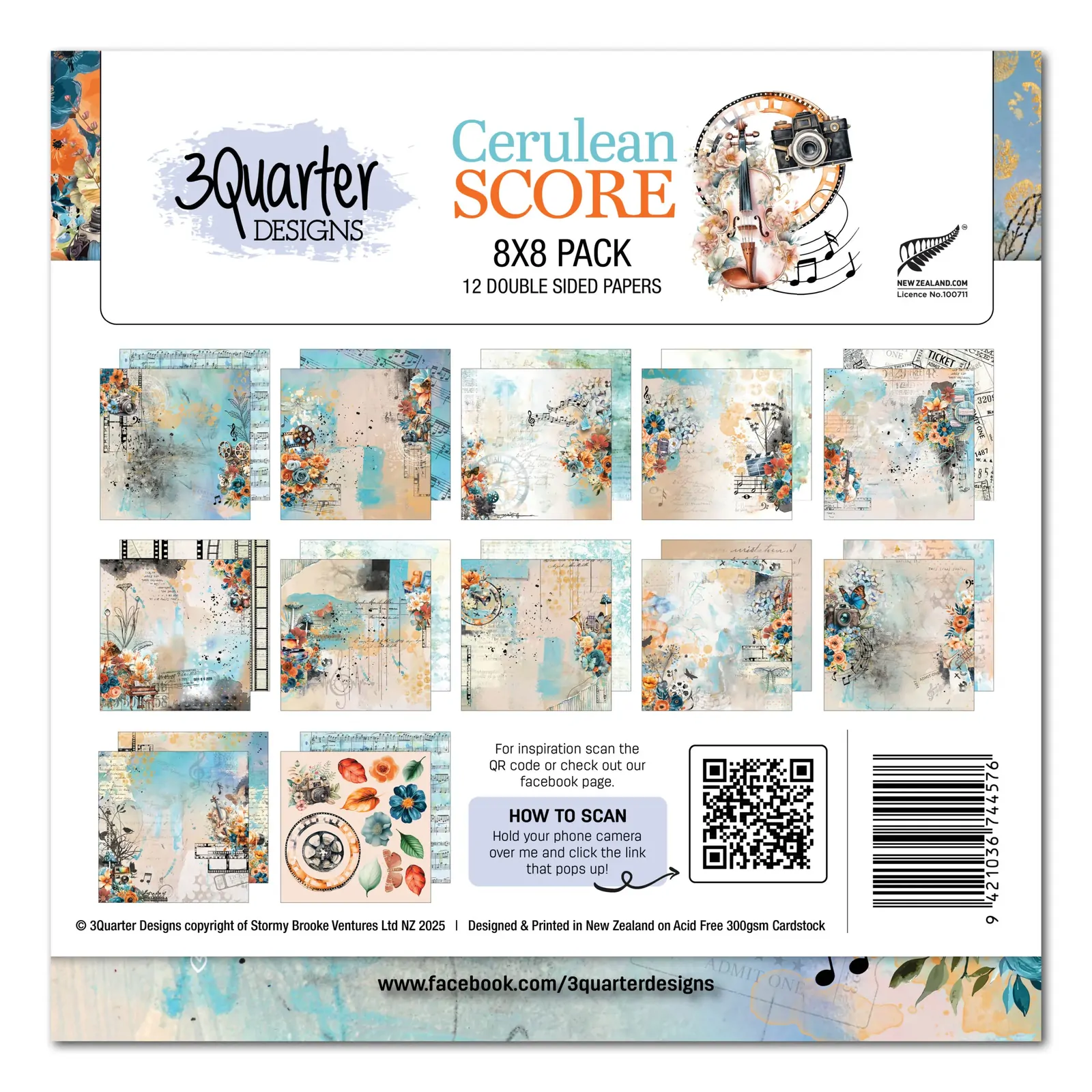 3Quarter Designs - Cerulean Score - 8x8 Pack