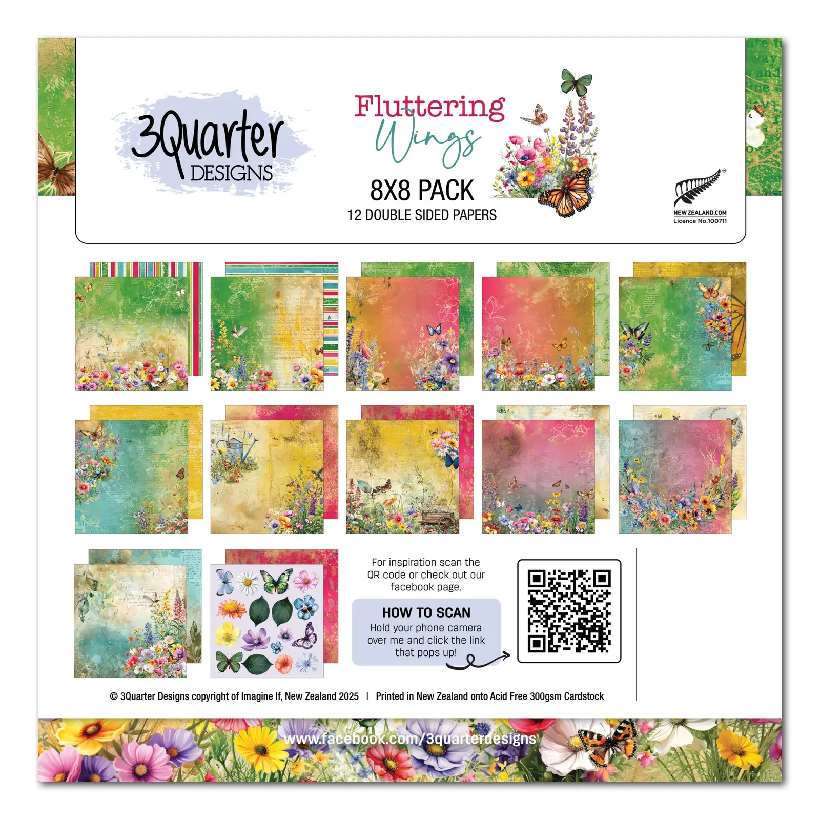 3Quarter Designs - Fluttering Wings - 8x8 Pack