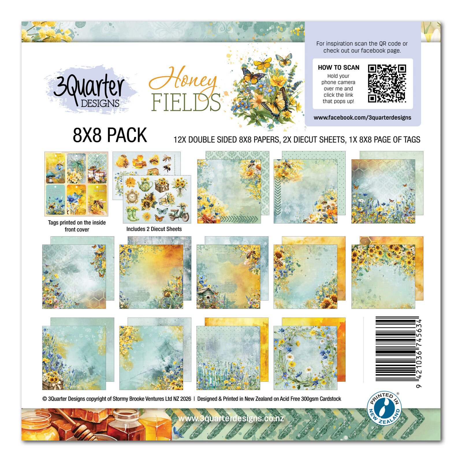 3Quarter Designs - Honey Fields - 8x8 Pack