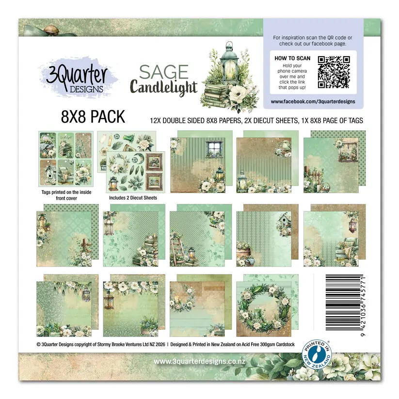 3Quarter Designs - Sage Candlelight - 8x8 Pack