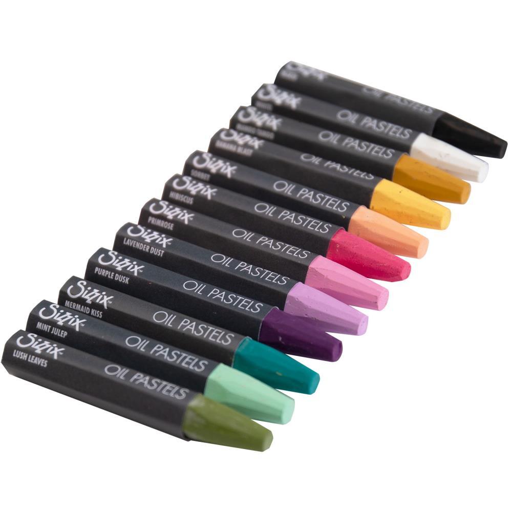 Lot De 12 Pastels à L'Huile Sizzix - Couleurs Assorties - Pour Art Créatif, Scrapbooking, Décoration