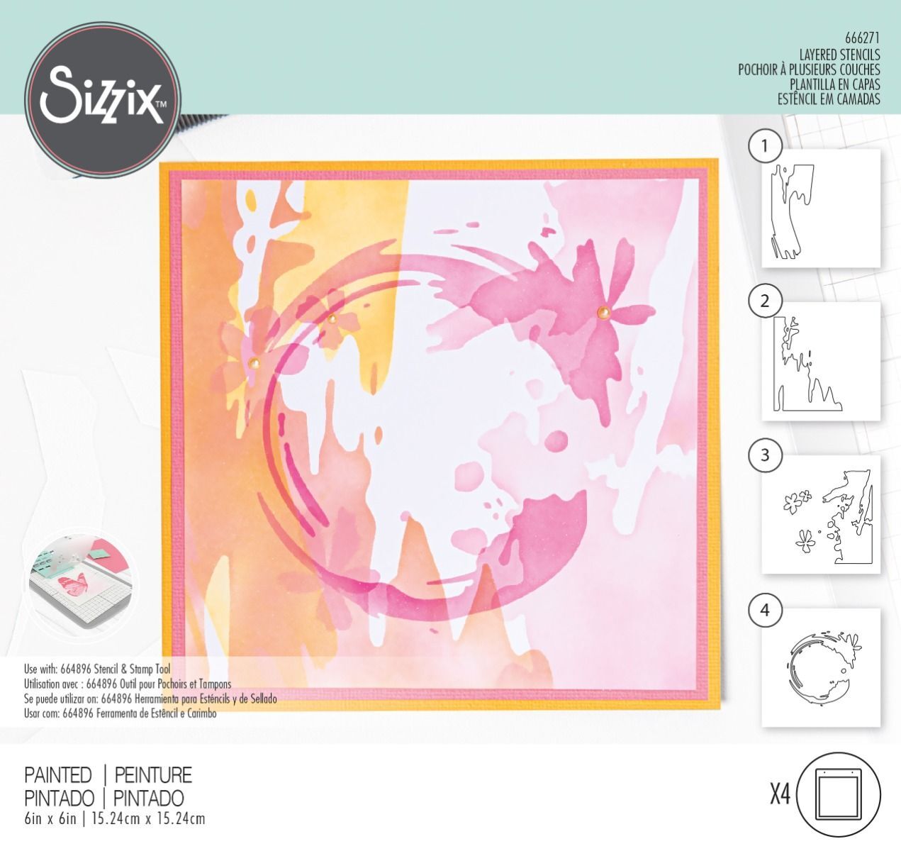 Sizzix Layered Stencils 4PK Painted
