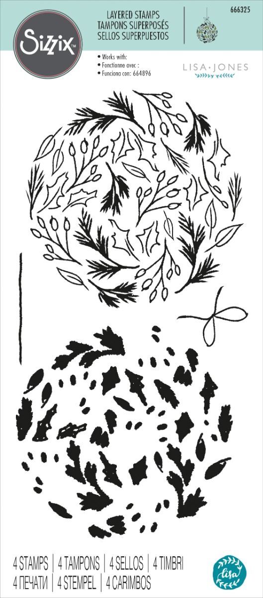 Sizzix Layered Clear Stamps Set 4PK Leafy Ornament
